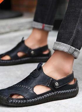Genuine Leather Men's Sandals Summer Clogs Big Size 45-4