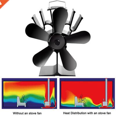 Black Fireplace Fan 5 Blade Heat Powered Stove Fan Log Wood