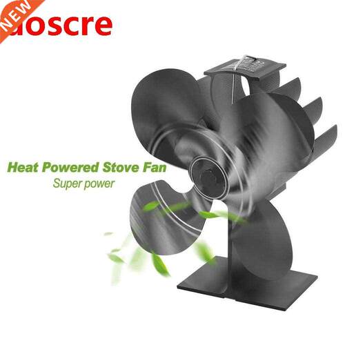 Black Fireplace 4 Blade Heat Powered Stove Fan komin Log Woo