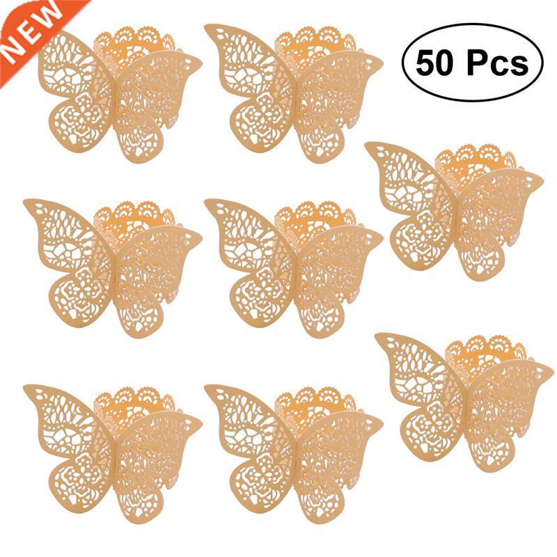50Pcs Wedding 3D Butterfly Paper Napkin Ring Napkin Bands Na