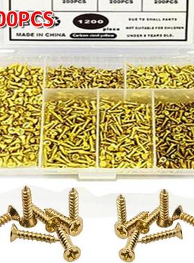 1200Pcs Flat Head Self Tapping Screws Gold Plated Carbon Ste