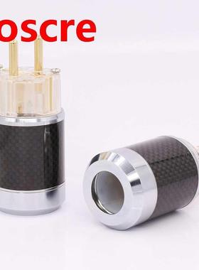 Pair Carbon Fiber Gold Plated EU Schuko Male Plug IEC Female