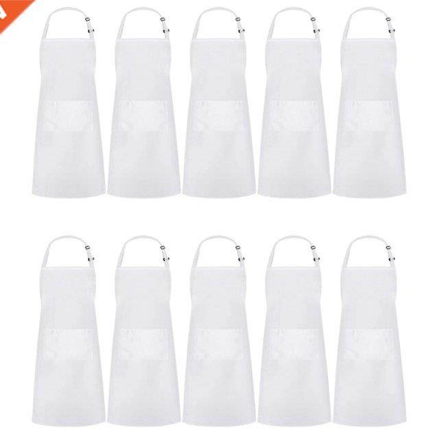10 Pack Adjustable Bib Apron Waterdrop Resistant With 2 Pock