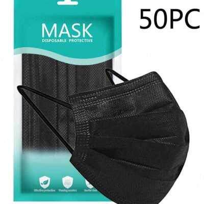 50pcs Black Disposable Face Mask Skin Care Personal 3ply Non