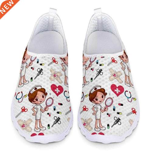 New Cartoon Nurse Doctor Print Women Sneakers Slip on Light