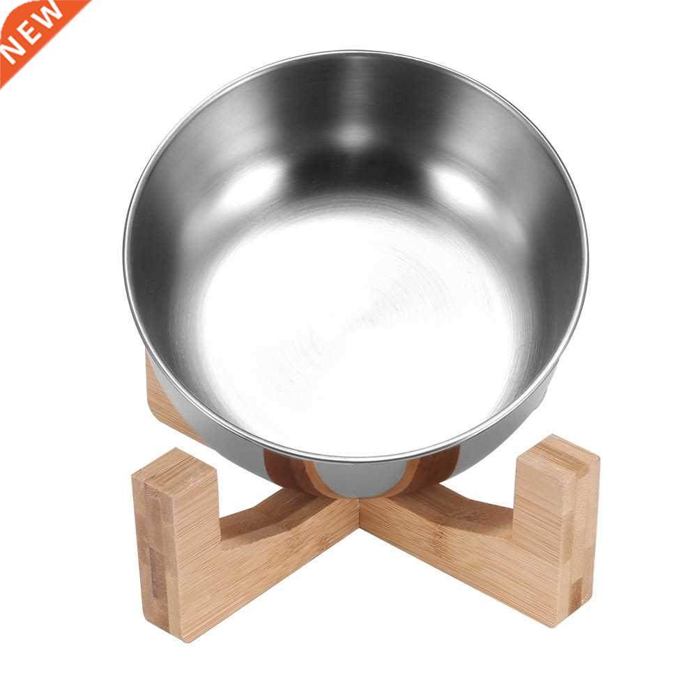 Stainless Steel Cat Dog Bowl With Wood Stand Pet Food And Wa
