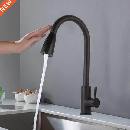Stainless Steel Pull Out Rotatable Kitchen Faucet Single Hol