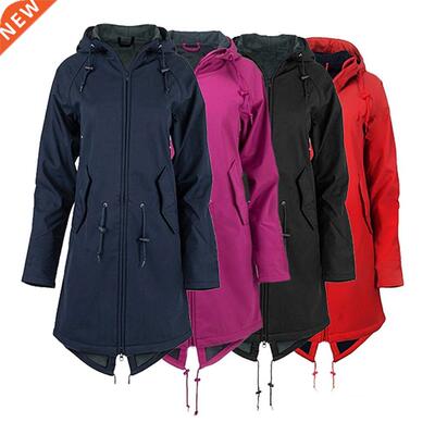 Women Long Rain Jacket Outdoor Hoodie Waterproof Impermeable