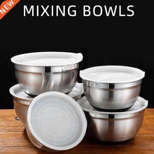 Stainless Steel Egg Mixing Bowl With Lid Basin Salad Vegeta