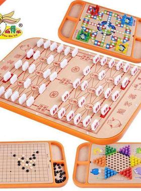 Wooden large six in one chess, checkers, flying chess, mult