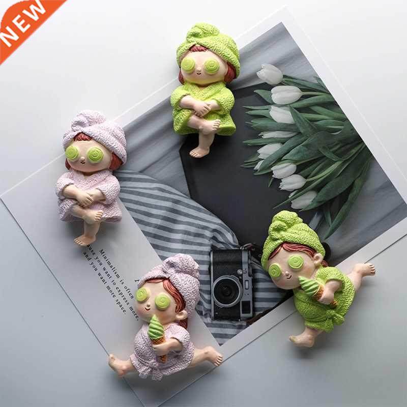 Cartoon Girl Fridge Magnet 3D Resin Nightgown Chick Refriger