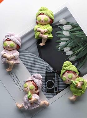 Cartoon Girl Fridge Magnet 3D Resin Nightgown Chick Refriger