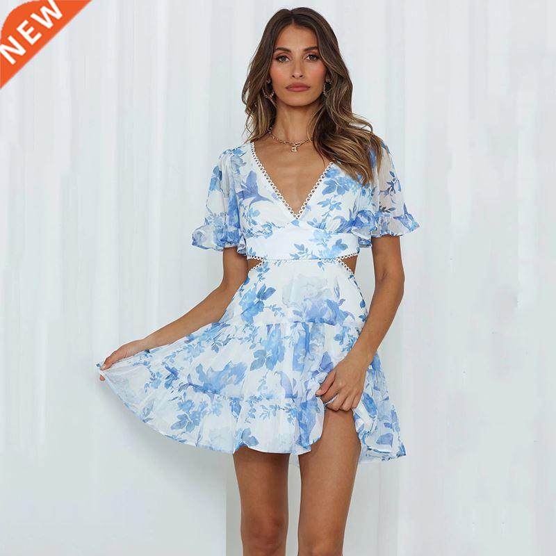 Elegant V Ne Floral Print Lace Summer Mini Dresses For Wom