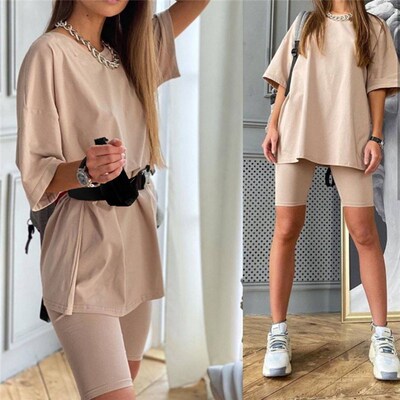 Casual Solid Outfits Women's Two Piece Suit With Belt Home L