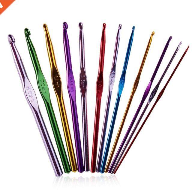 Colorful 12Pcs Metal Handle Crochet Hook Knttng Needles Se