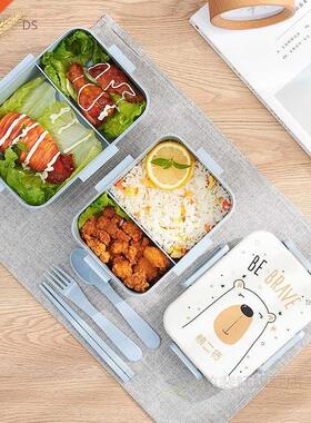 Portable Cartoon Lunch Box Buckle Seal with Cutlery Spoon Fo