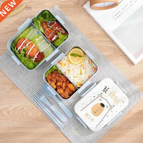 Portable Cartoon Lunch Box Buckle Seal with Cutlery Spoon Fo