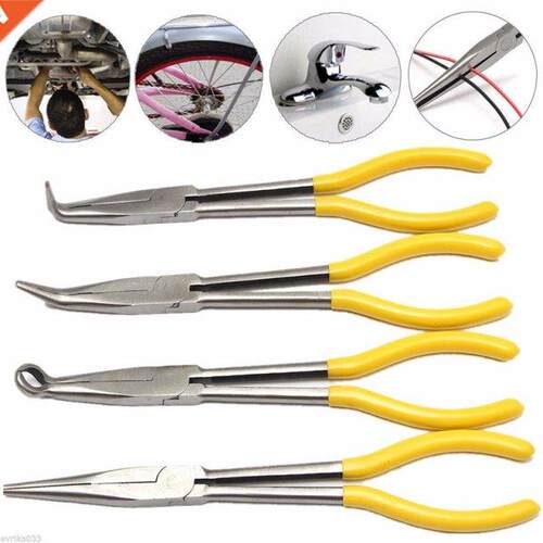 4Pcs 11 Inch Extra Long Nose Pliers Set Straight Bent Tip Me