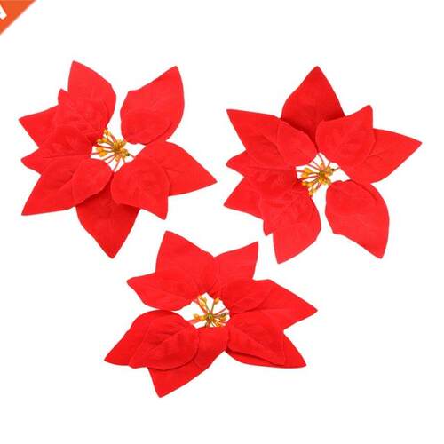Artificial Christmas Flowers Red Velvet Poinsettia Floral Pi