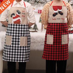 Apron Oil Proof Santa Pockets Christmas Double Waterpro Grid