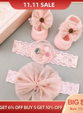 3Pcs/Set Lace Flower Baby Girl Headband Socks Set Crown Bows