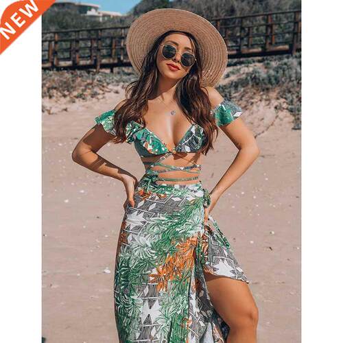 2022 Backless Tunic Beach Dress Bikini Long Dress Print Swim