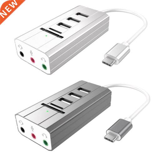 USB-C Type-C Hub to 3 Port USB 2.0 Hub + Headphone + Mic Por