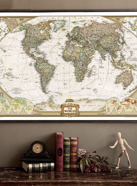 Large Vintage World Map Office Supplies Detailed Antique Po
