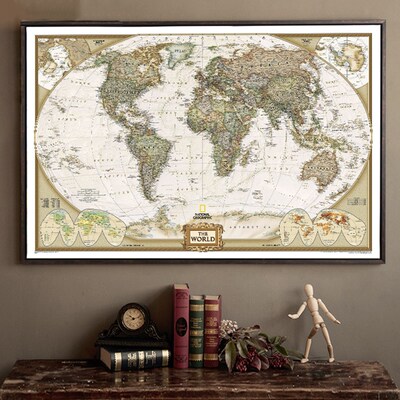 Large Vintage World Map Office Supplies Detailed Antique Po