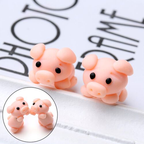 Hot Sale Handmade Polymer Clay Cute Pink Pig Earrings For W