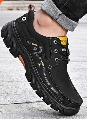 Men's Casual Shoes lace up Genuine Leather Men Shoes fas