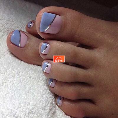 24pcs Purple False Toe Nails Summer Full Cover Wearing Toe N