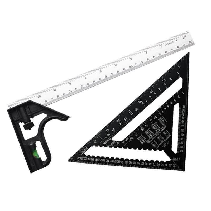 1 Set 12 Inch Metric Triangle Angle Ruler Aluminum Alloy Tri
