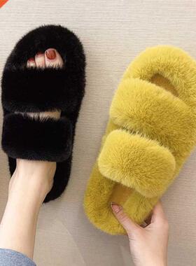 2022 Winter Keep Warm Women Fur Furry Slippers for Home Fluf