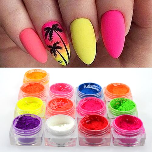 1 Box Neon Pigment Powder Fluorescence Nail Glitter Summer C