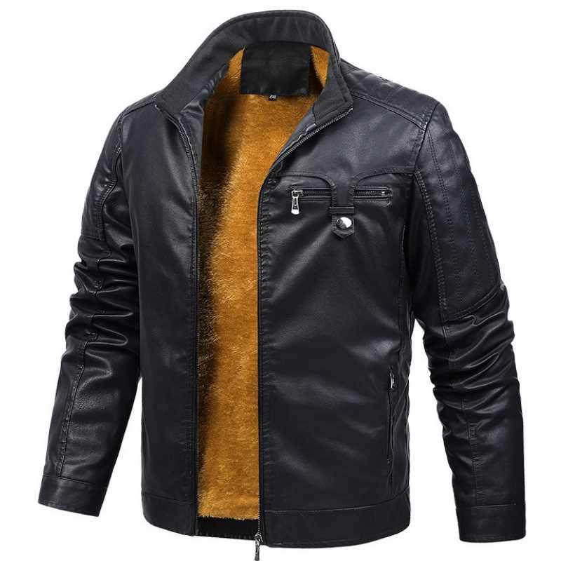 2021 New Autumn Winter Leather Jacket for Men Stand Collar M