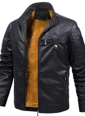 2021 New Autumn Winter Leather Jacket for Men Stand Collar M