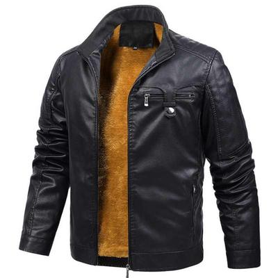 2021 New Autumn Winter Leather Jacket for Men Stand Collar M