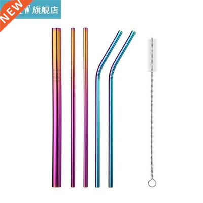 6Pcs/Set Stainless Steel Straws with Cleaning Brush Reusabl