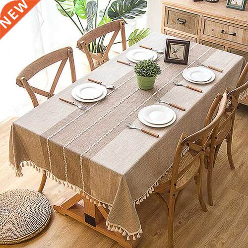 Cotton Linen Tablecloths, Wrinkle Free Anti-Fading Table Clo