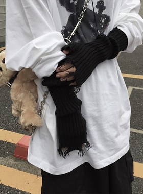 Tattered Punk Unisex Fingerless Cuff Knit Gloves Women Men E