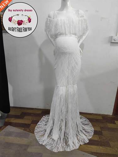 Women Spaghett Lace Maternty Dress for Photograph Shoot