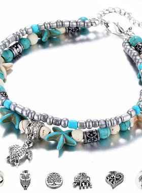 ohemian Multi-layer Starfish Turtle Anklets For Women Vinta
