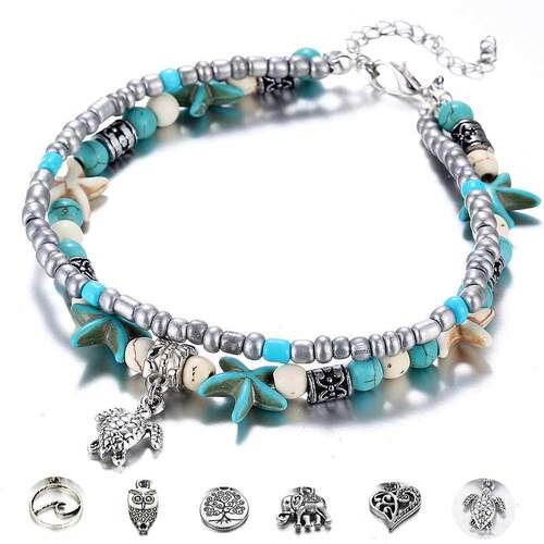 ohemian Multi-layer Starfish Turtle Anklets For Women Vinta