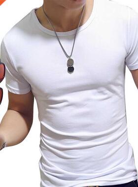 Men Summer O Neck Casual T Shirt Collar White Plain Men t-