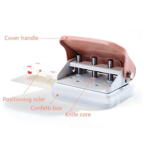 K1KF Portable Hole Puncher 3/6/9 Holes w/ Positioning Ruler