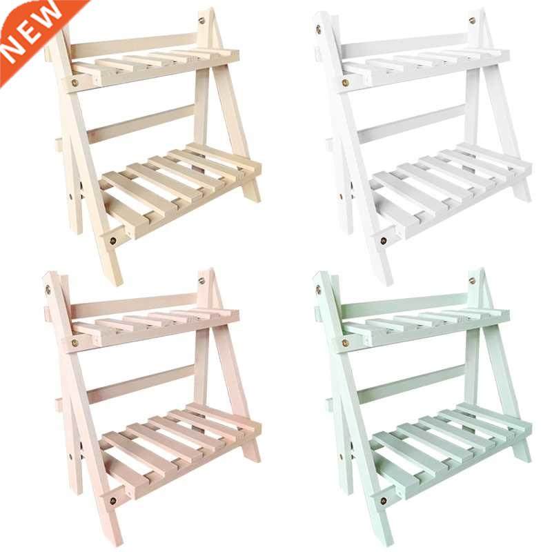2 Tier Wood Storage Shelf Desktop Wooden Rack Plant Pot Flow