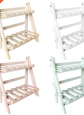 2 Tier Wood Storage Shelf Desktop Wooden Rack Plant Pot Flow