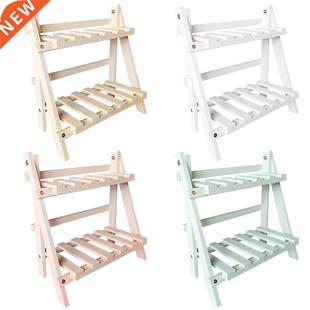 2 Tier Wood Storage Shelf Desktop Wooden Rack Plant Pot Flow