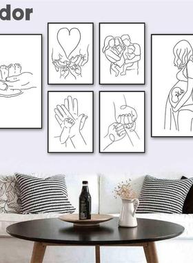 Family Portrait Canvas Poster Baby Line Drawing Wall Paintin